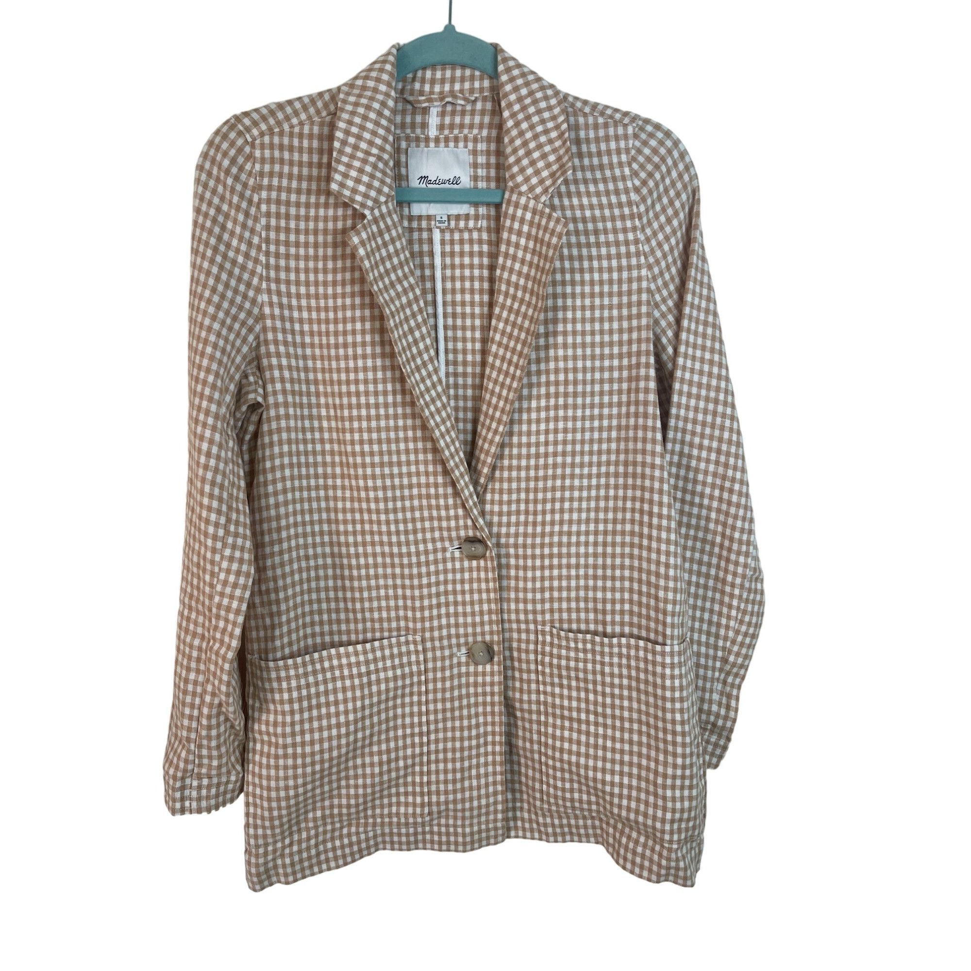 image of Madewell Womens Blazer Size Small Tan Dorset Gingham Check