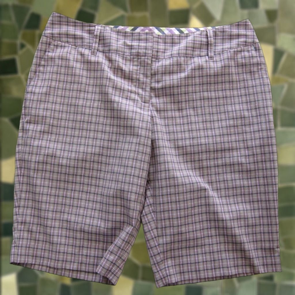 Adidas Adidas Bermuda Short Woman 14 Golf Purple Yellow Plaid Stretch Pocket Chico 97% polyester 3% spandex Womens Bermuda Shorts Size 36" / US 14 / IT 50 - 1 Thumbnail