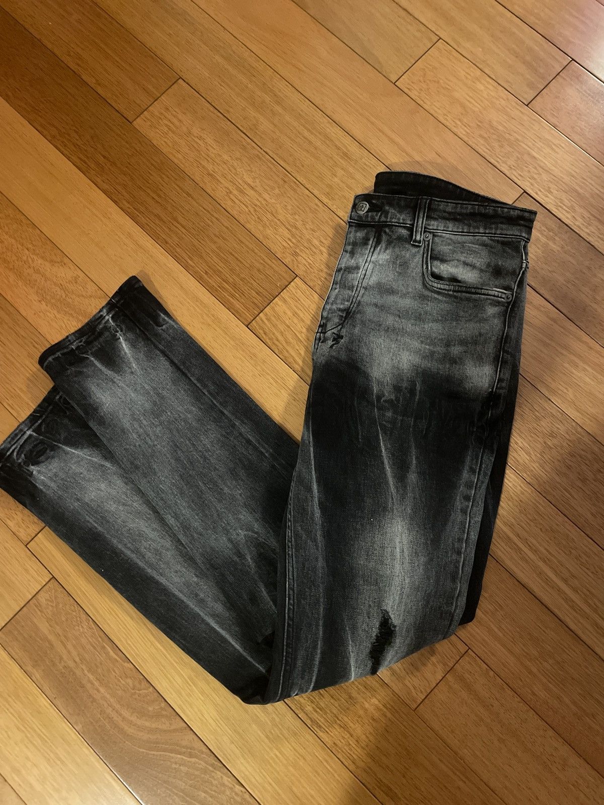 image of Ksubi Jeans Slim Fit Denim Black Washed Grey Ripped Skinny, Men's (Size 33)