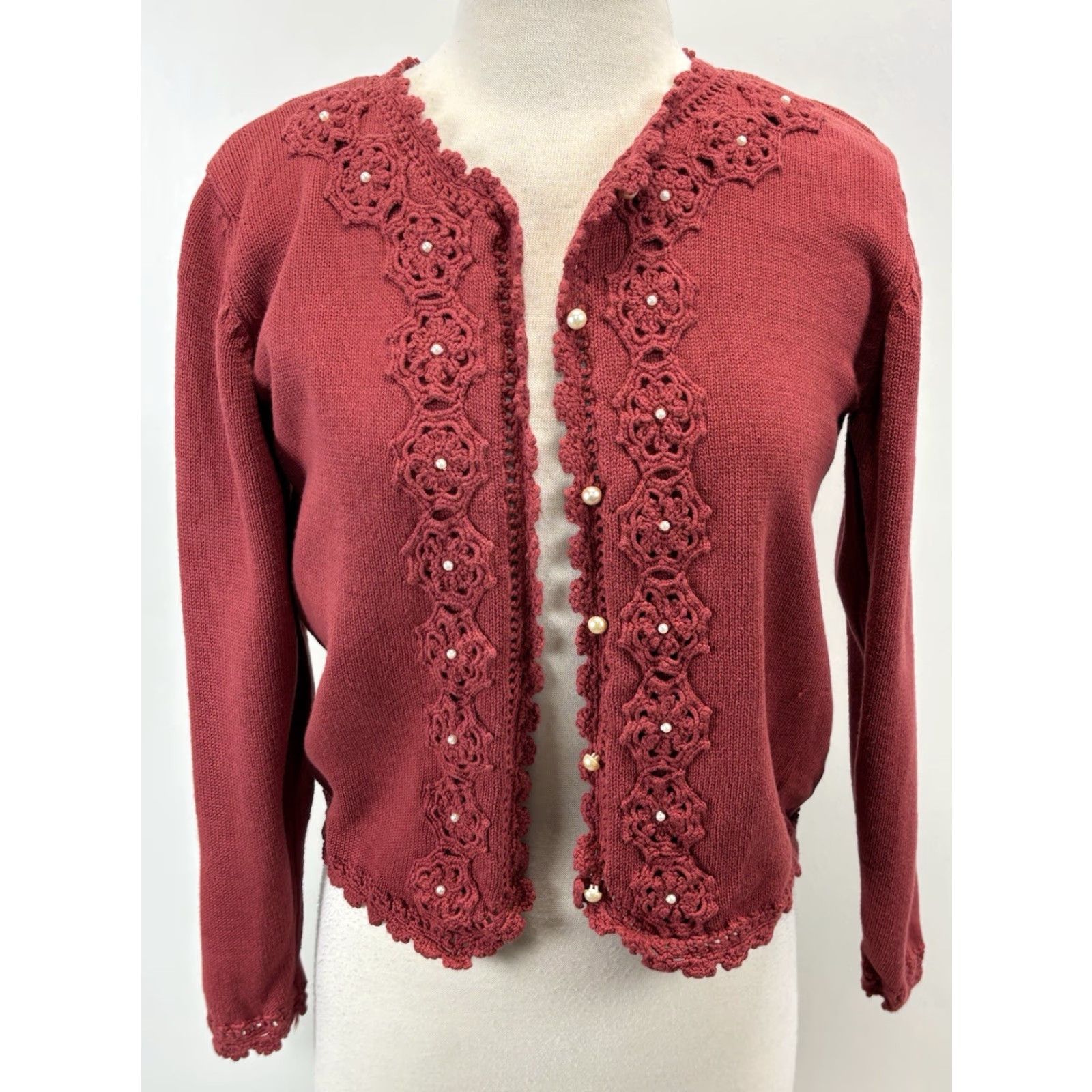Vintage VINTAGE Petite Sophisticate Cardigan Sweater S Womens Pink Crochet Pearl Buttons Granny Size S / US 4 / IT 40 - 7 Thumbnail