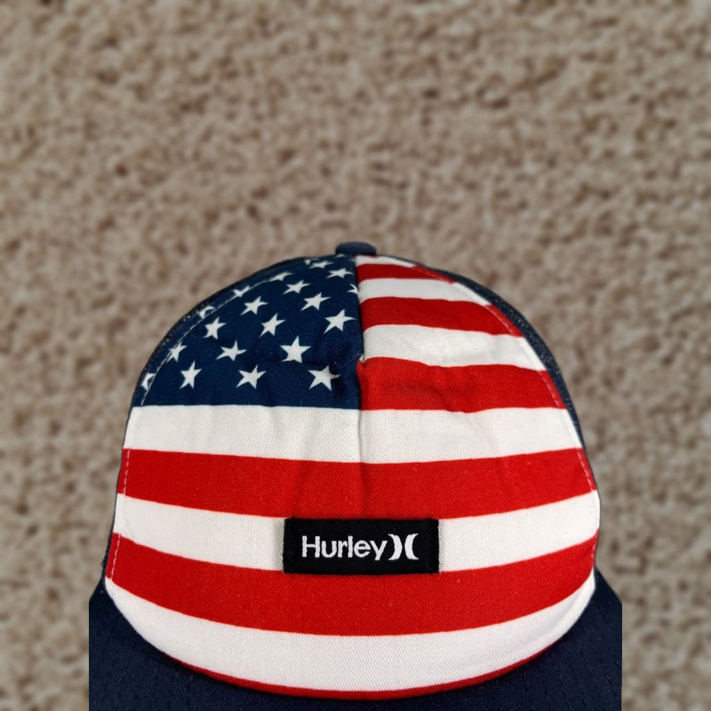 Hurley Hurley Hat Trucker Adult One Size Blue Red USA Flag Cap Cap USA Trucker Hat Mens 4th July Size ONE SIZE - 1 Thumbnail