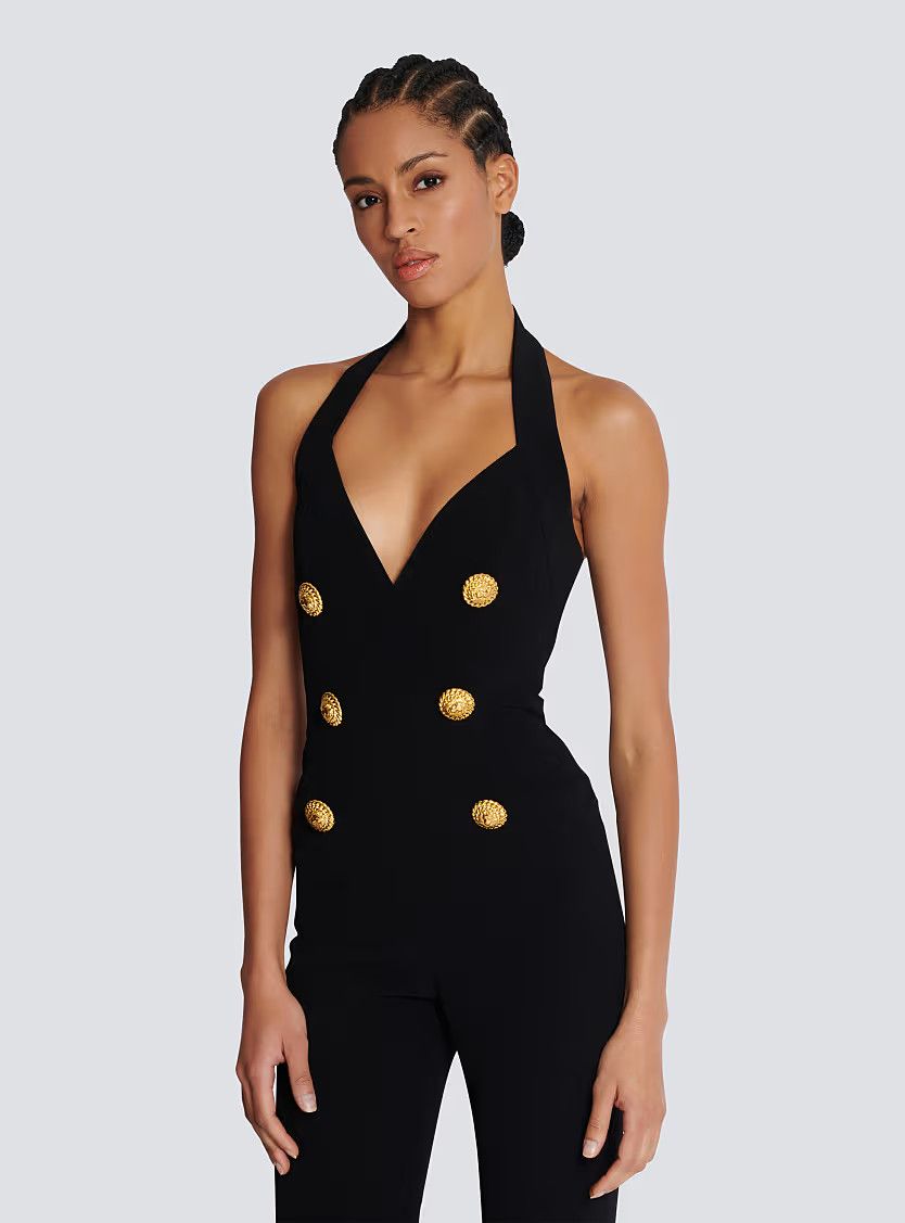 Balmain o1s1wg110725 Crepe Tailored Jumpsuit in Black Size 30" / US 8 / IT 44 - 5 Thumbnail