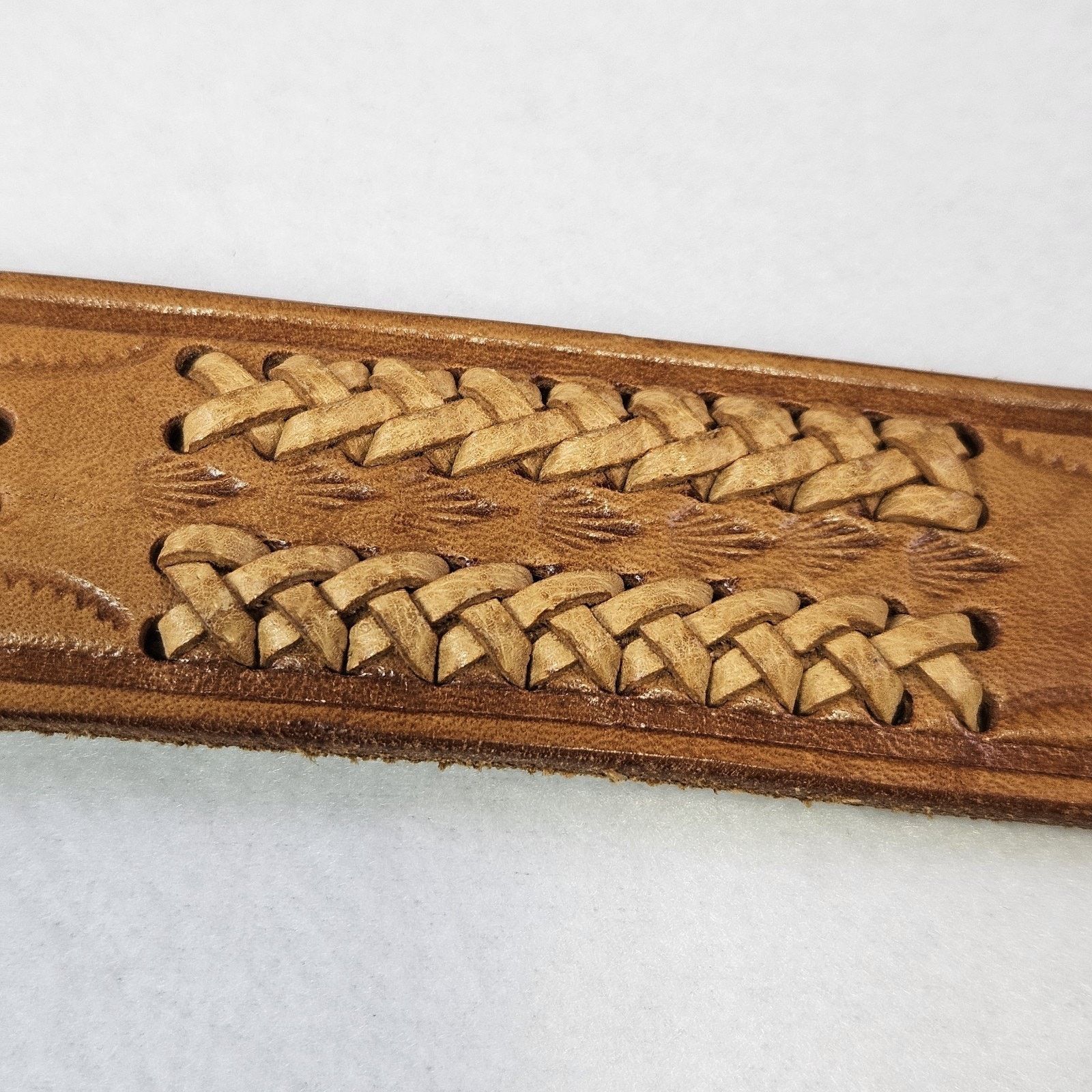 Vintage Tooled Leather Western Belt Southwestern Removable Buckle Size 42 - 11 Thumbnail