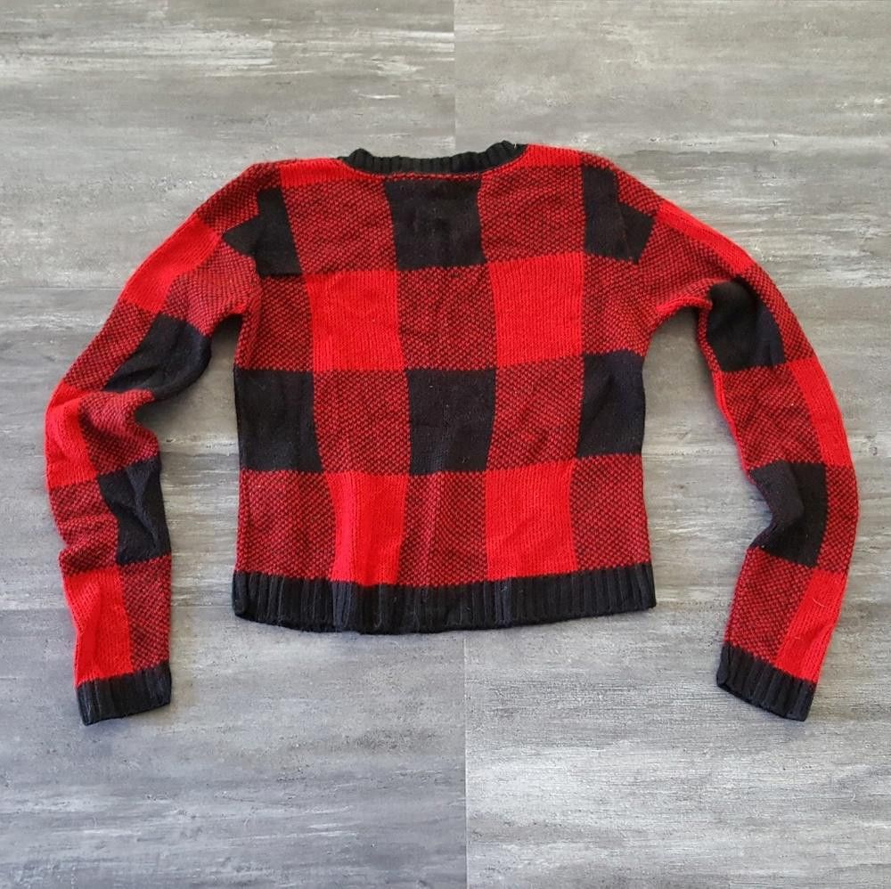 Designer Red Black Plaid OMG Crop Sweater Long Sleeve Size S / US 4 / IT 40 - 2 Thumbnail