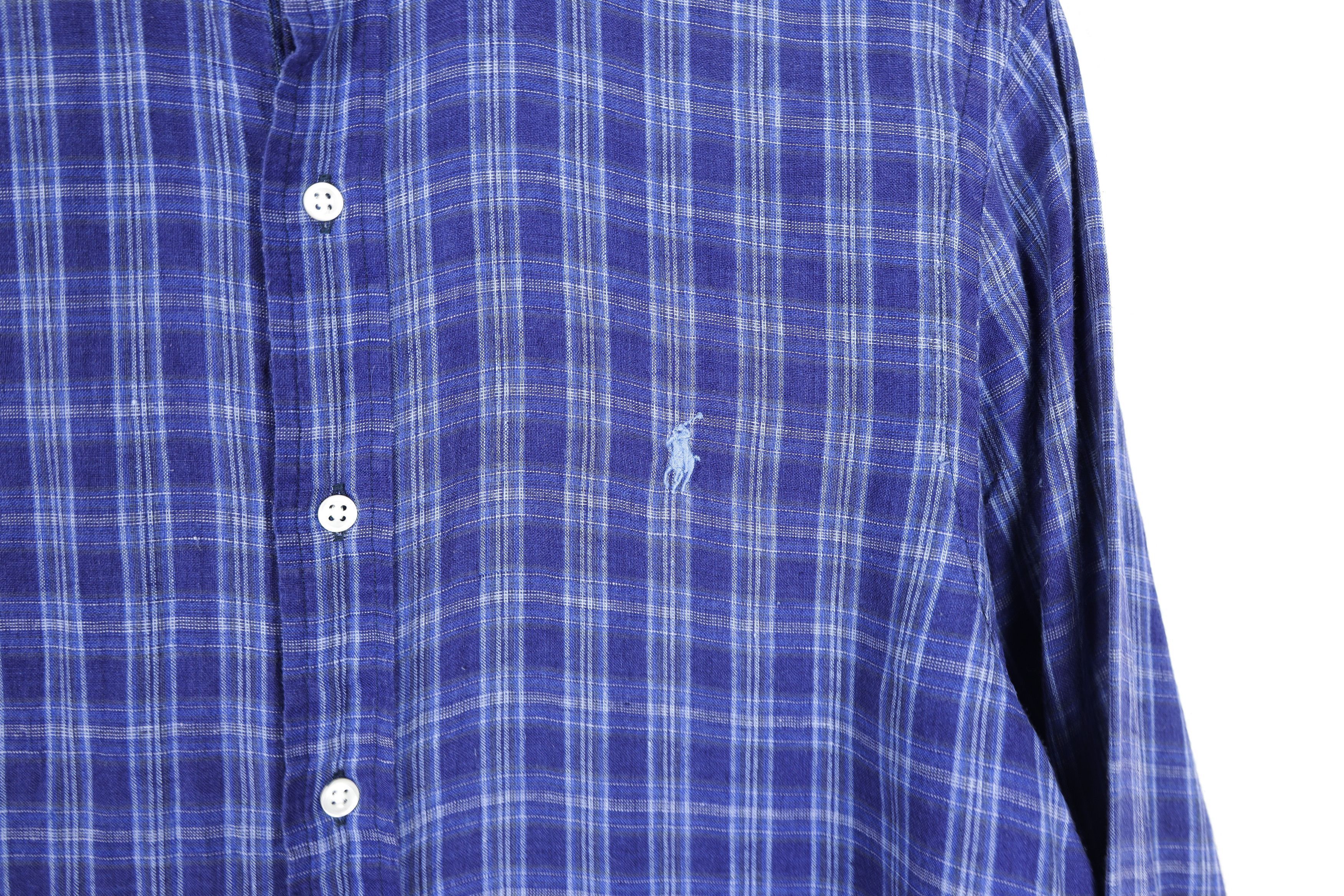120% Lino Polo Ralph Lauren Pony Logo Blue Check Linen Shirt Preppy Size US M / EU 48-50 / 2 - 6 Thumbnail