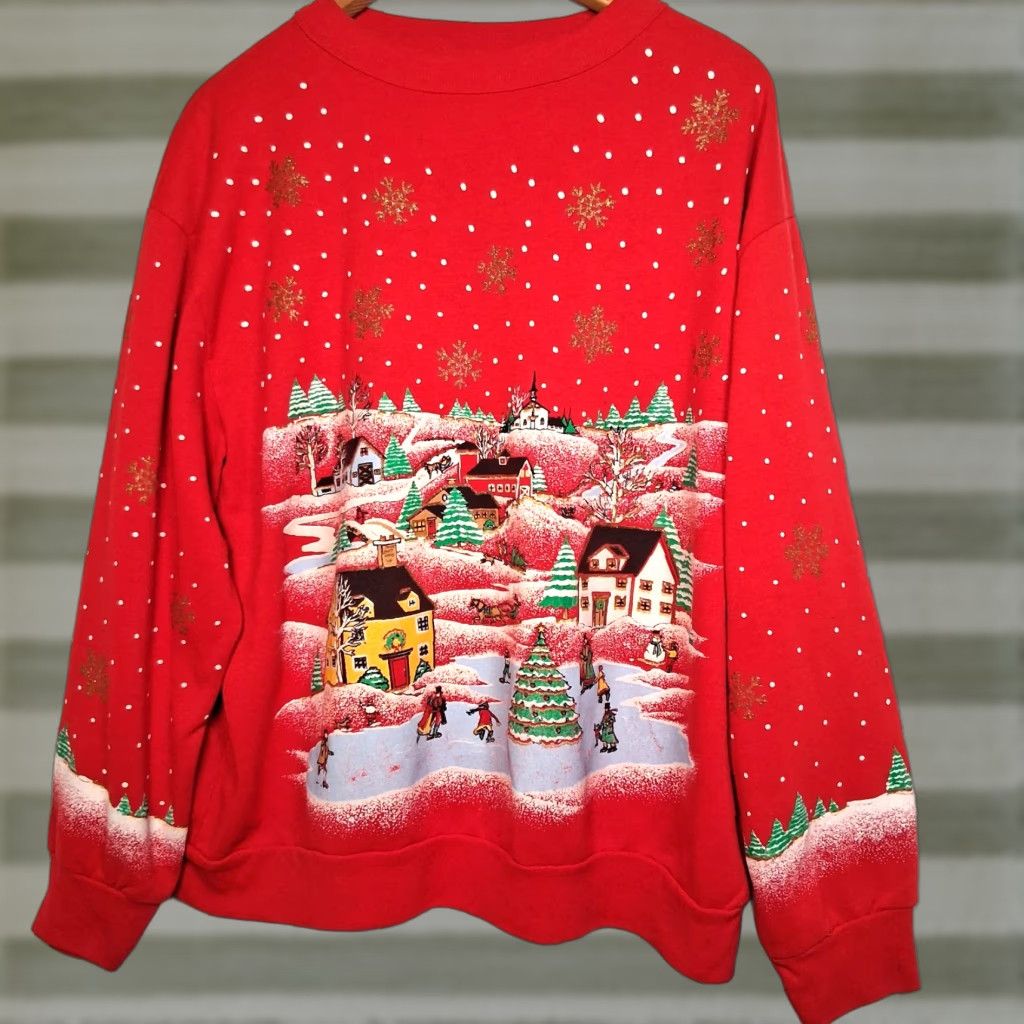 Vintage VINTAGE Holiday Time Christmas Sweatshirt L Women Red Glitter Ice Skate Granny Solid Crew Neck Long Sleeve Pullover Christmas Village 00s Womens Size L / US 10 / IT 46 - 1 Thumbnail