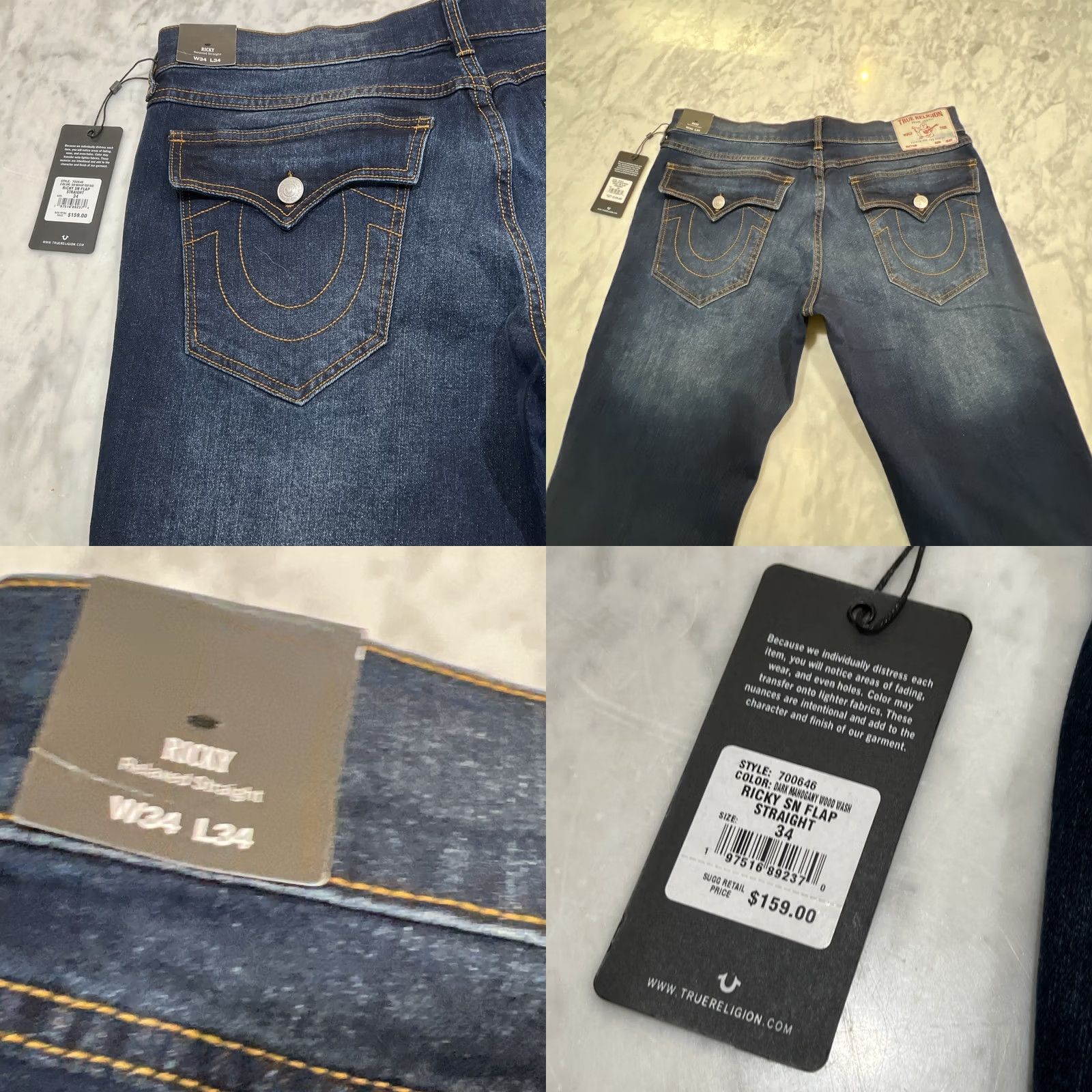 True Religion True Religion Ricky Jeans Men 34 Dark Woodland Wash Relax Straight SN Flap NWT Size US 34 / EU 50 - 8 Thumbnail