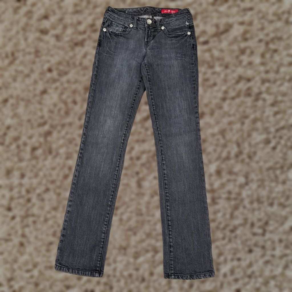 Vintage Seven7 Jeans Women 24 Black Gray Straight Leg Denim Pockets Sequin 24x33 Size 42" / US 20 - 1 Thumbnail