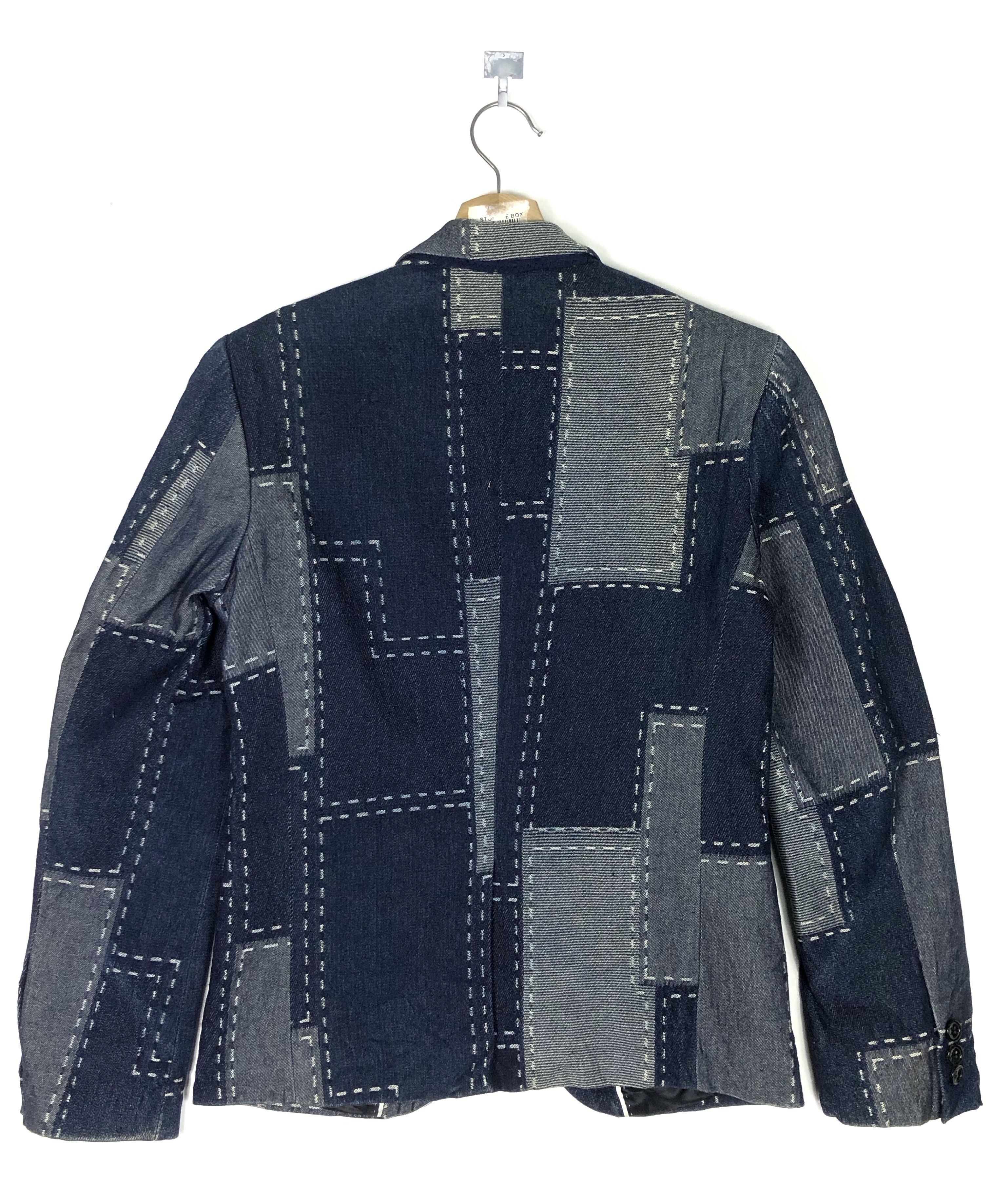 Designer × Indigo × Japanese Brand 5-POCKETS UNISEX COTTON DENIM PATCHWORK PRINT BLAZER COAT Size US XS / EU 42 / 0 - 10 Thumbnail