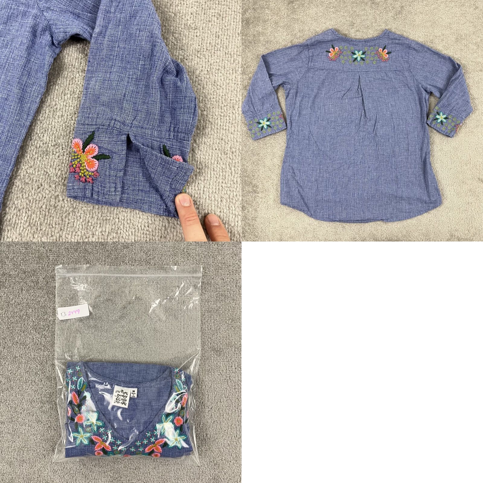 Vintage Parsley & Sage Blouse Womens Medium Blue Floral Embroidered 3/4 Sleeve Boho Casual Size M / US 6-8 / IT 42-44 - 8 Thumbnail