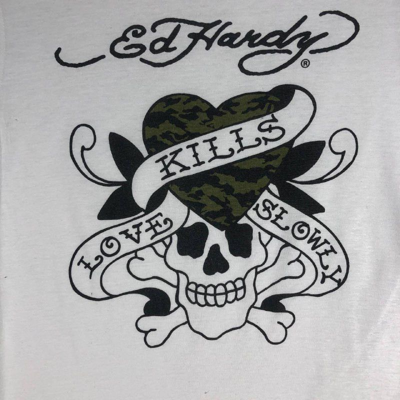 Ed Hardy Vintage Ed Hardy Love Kills Slowly White T-Shirt Size US L / EU 52-54 / 3 - 5 Thumbnail