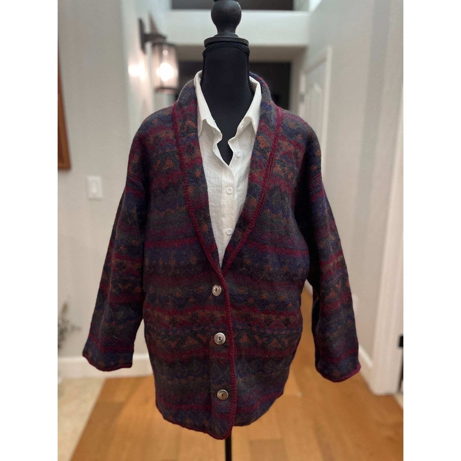 Other Vtg Alps USA 100% Wool Fair Isle Shawl Lodge Cardigan M/L Size M / US 6-8 / IT 42-44 - 1 Thumbnail