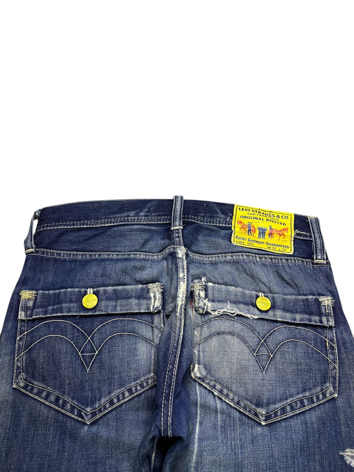LVC × Levi's × Levi's Vintage Clothing Vintage 90s Levis 503 Mud Distressed Ripped Loose Baggy Jean Size US 33 - 8 Thumbnail
