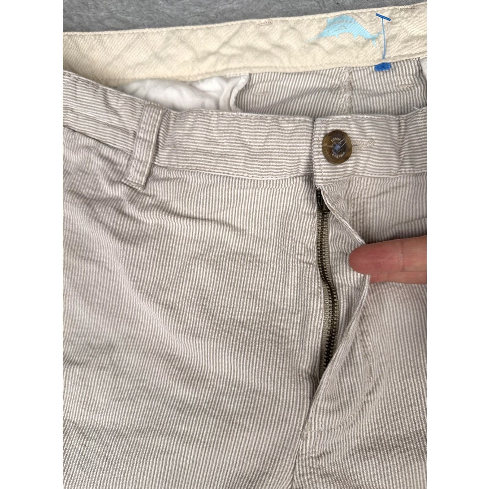 Tommy Bahama Tommy Bahama Shorts Mens 36 Beige Striped Cotton Chino Flat Front Zip Pockets Casual Summer Mens Size US 36 / EU 52 - 6 Thumbnail