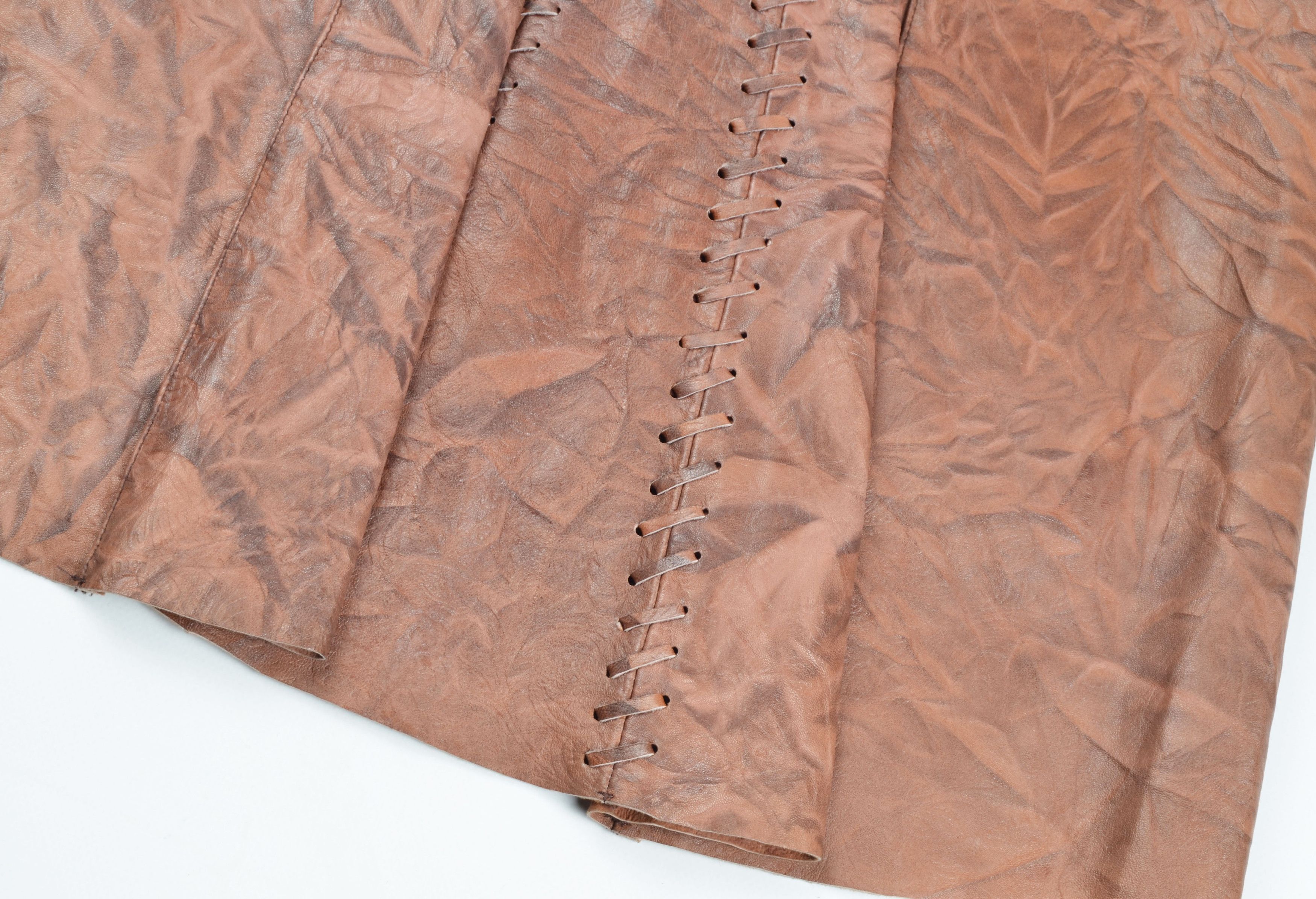 Vintage Vintage KIT Genuine Leather Patchwork Grunge Boho Skirt Size 26" / US 2 / IT 38 - 3 Thumbnail