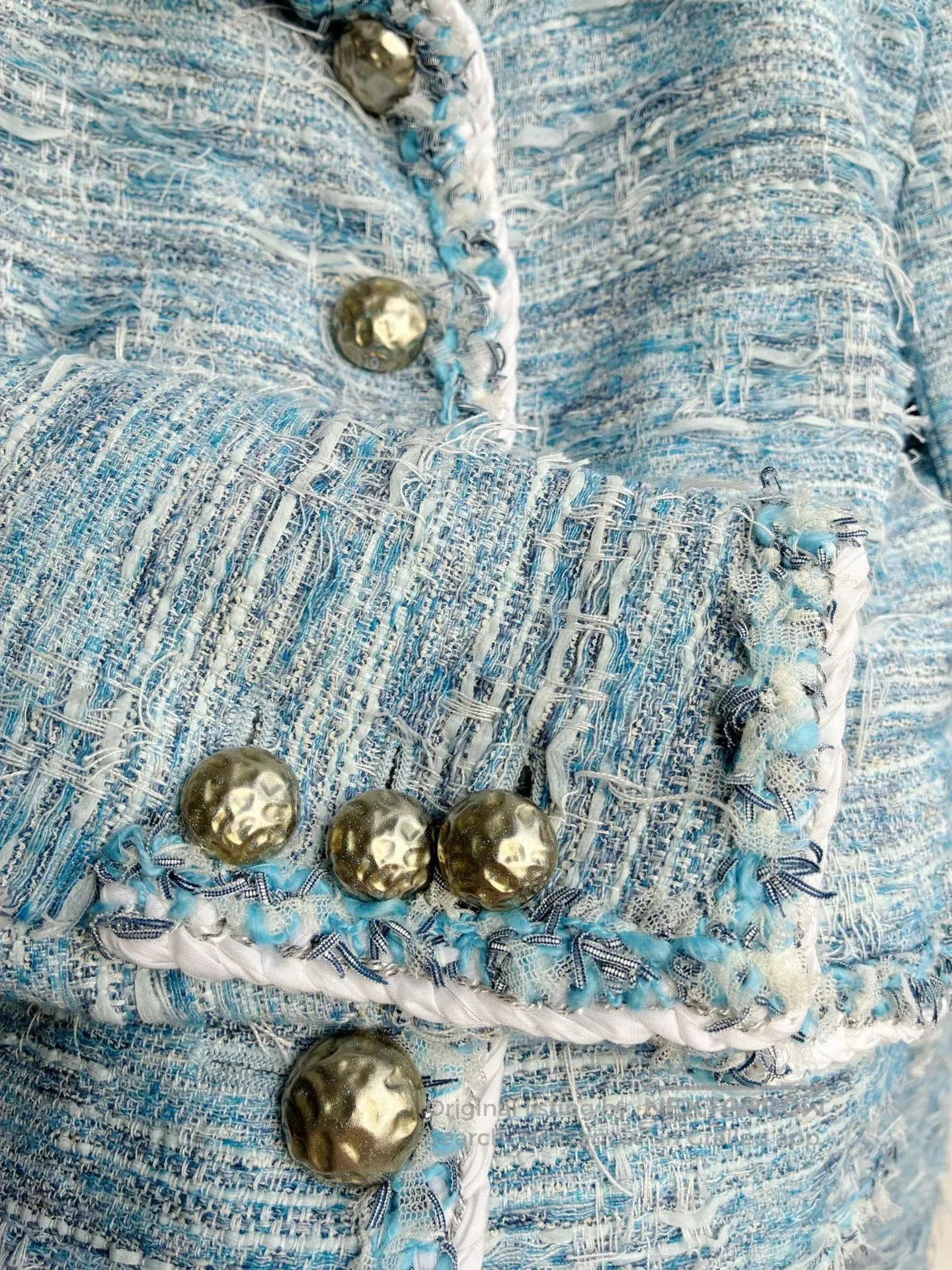 Chanel Chanel Blue Woven Short Coat. Size XXS / US 00 / IT 34 - 7 Thumbnail