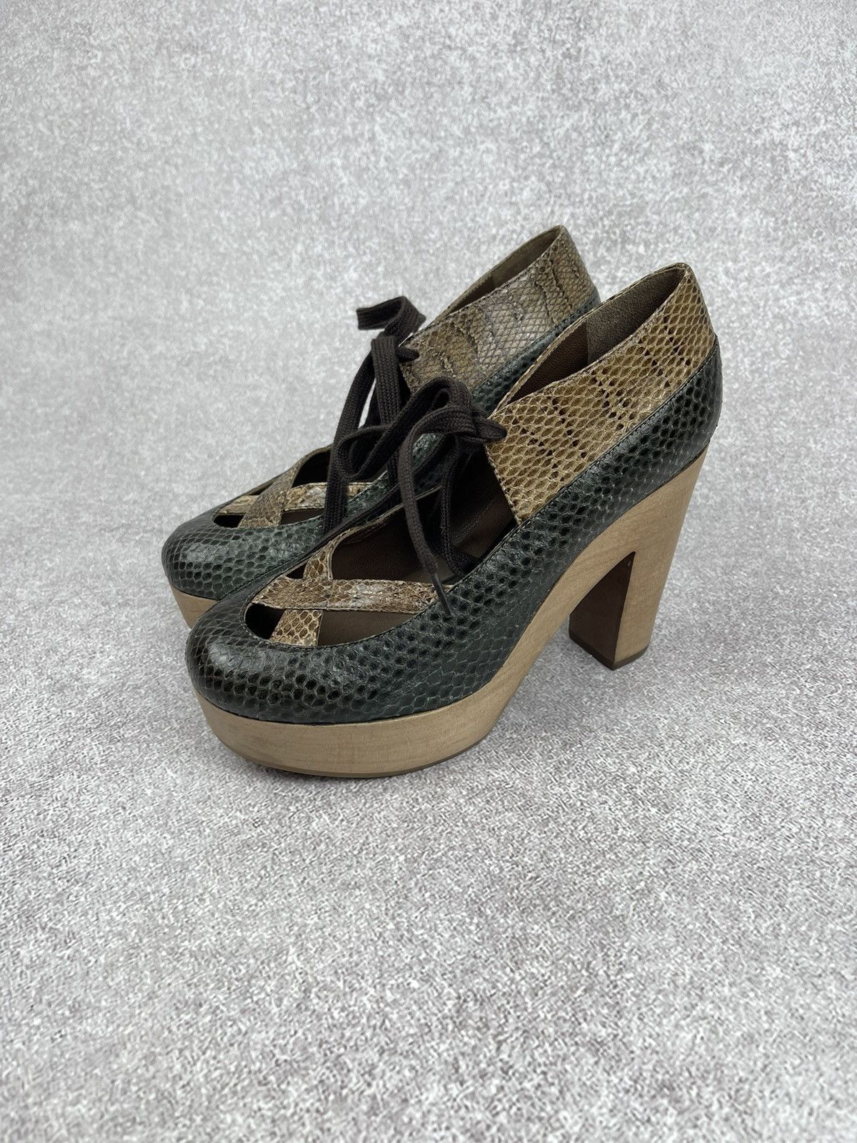 Marni Marni Brown Taupe Snakeskin Wooden Platform Size 37 Size US 7 / IT 37 - 1 Thumbnail