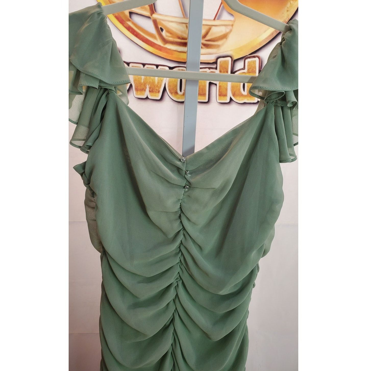 Zara Zara Green Ruched Ruffle Mini Dress Sage Chiffon Look M Size M / US 6-8 / IT 42-44 - 3 Thumbnail