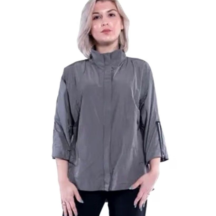 Vintage Sun Kim Women’s Jacket Pullover Water Repellent 3/4 Sleeve XS Gray Pockets Pullover Lightweight Collared Zip Accent Boston Jacket Womens XS Size XS / US 0-2 / IT 36-38 - 2 Thumbnail
