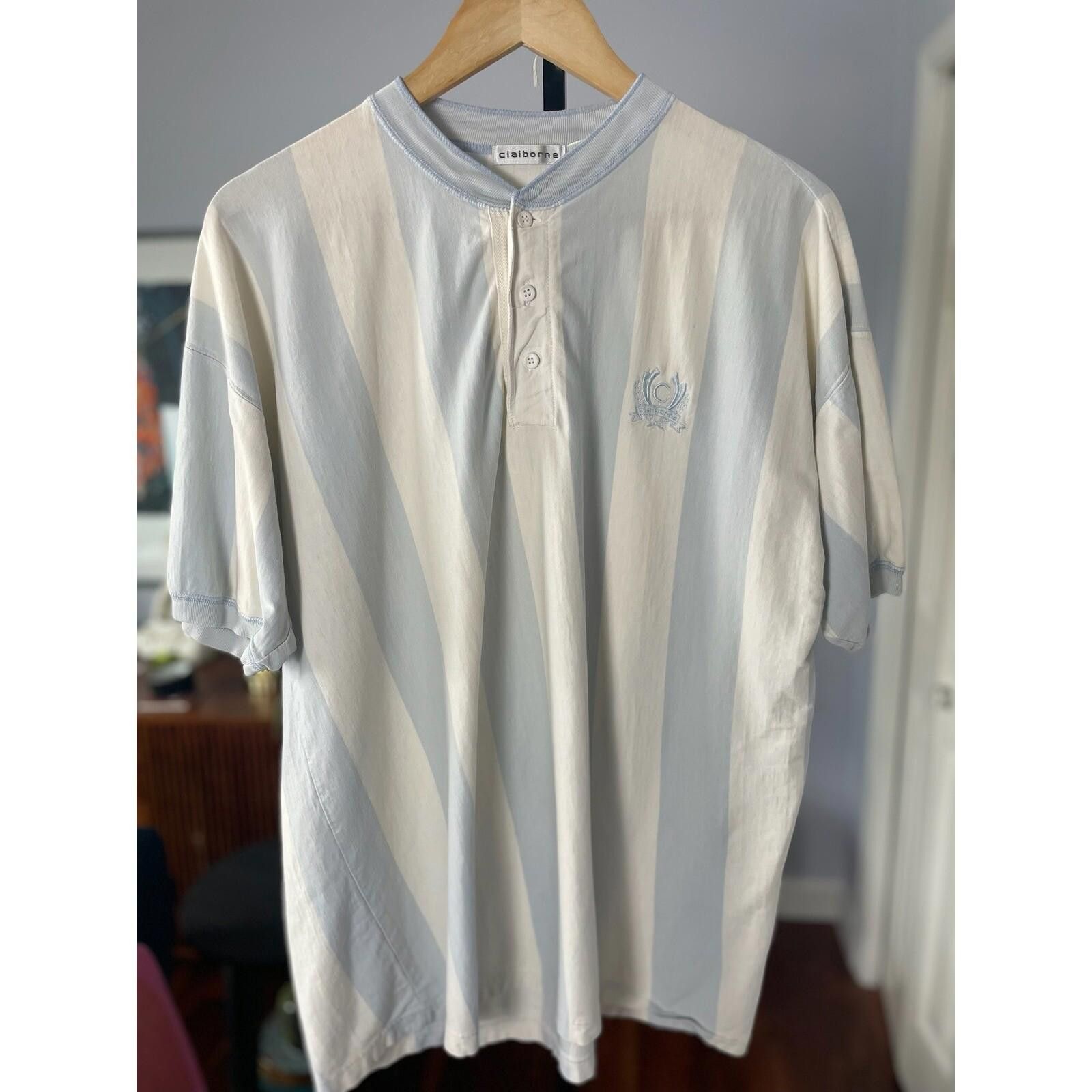 Liz Claiborne Claiborne Striped Henley Short Sleeve Cotton Blend Mens XL Size US XL / EU 56 / 4 - 1 Thumbnail