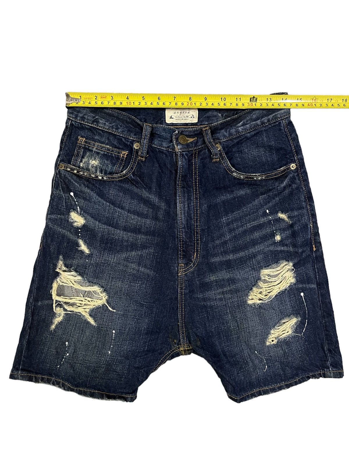 Other High Waist Blue Wash Paint Splatter Distress Short Jeans Size 28" / US 6 / IT 42 - 12 Thumbnail