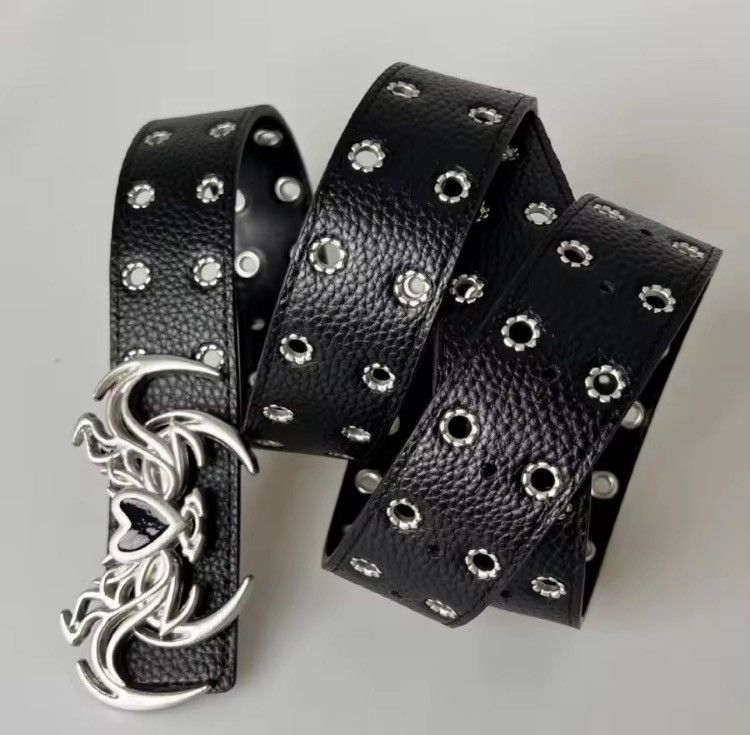 Other PU Leather Studded Belt / Y2K Punk Heart Devil Wings Size 40 - 3 Thumbnail