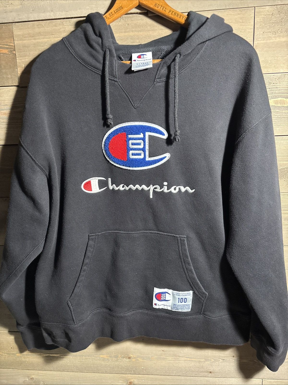 Champion Champion Powerblend Men's Hoodie, Script Logo - Black, XL Size US M / EU 48-50 / 2 - 1 Thumbnail