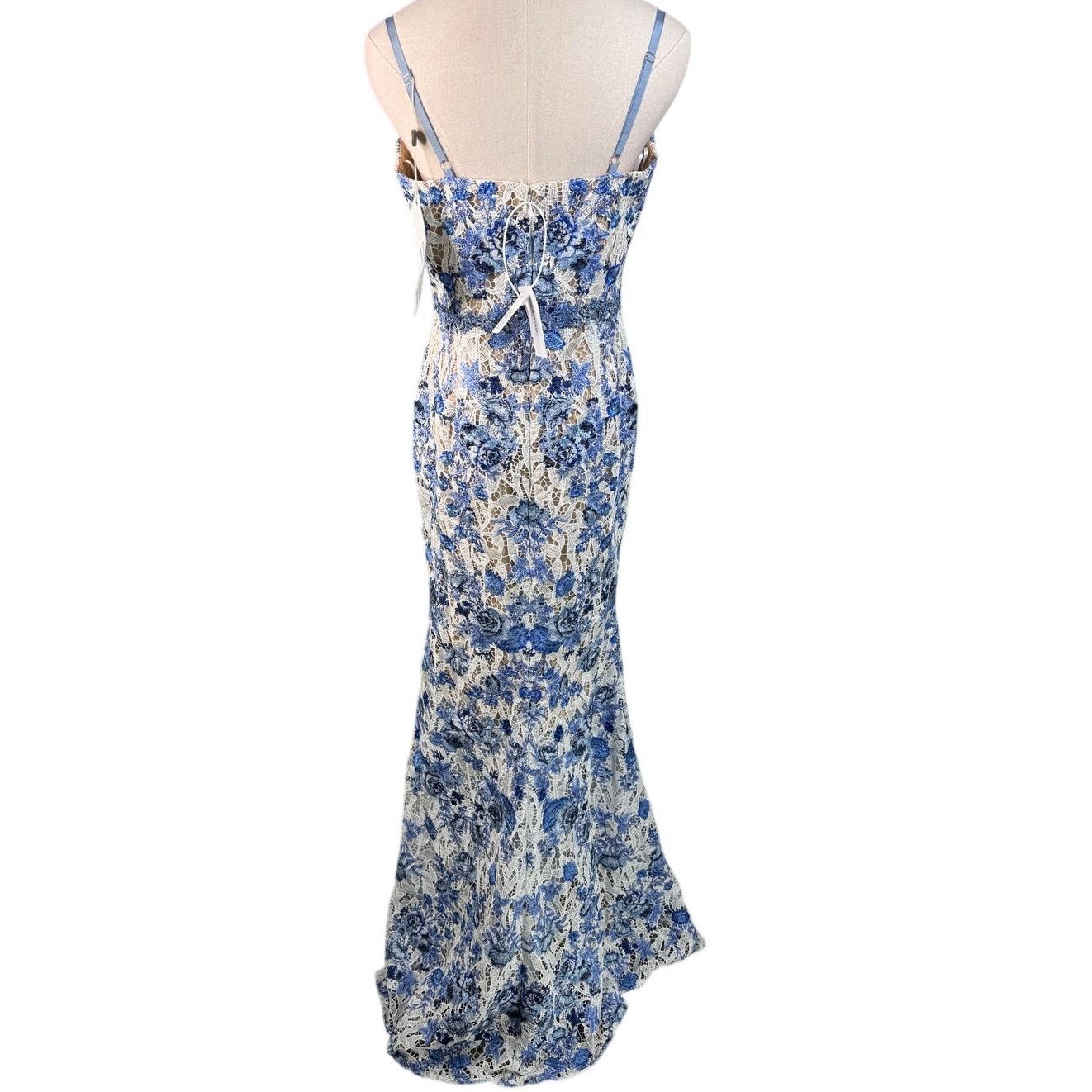 Marchesa Notte Floral Macram Lace Gown blue white Size 6
