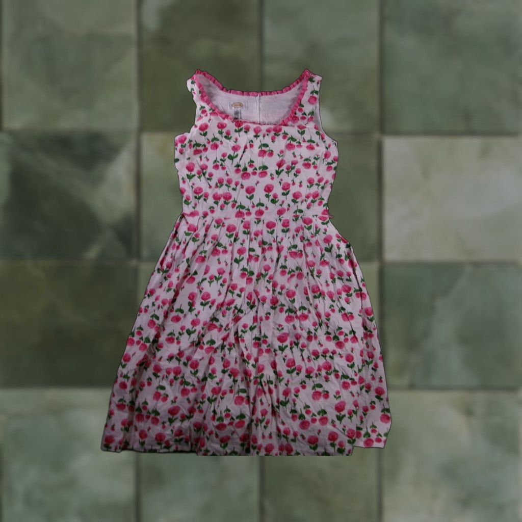 Talbots VINTAGE Talbots Dress Women 8 White Pink Floral Ruffle Trim Fit & Flare Casual Summer Sleeveless Knee Length USA Size M / US 6-8 / IT 42-44 - 1 Thumbnail