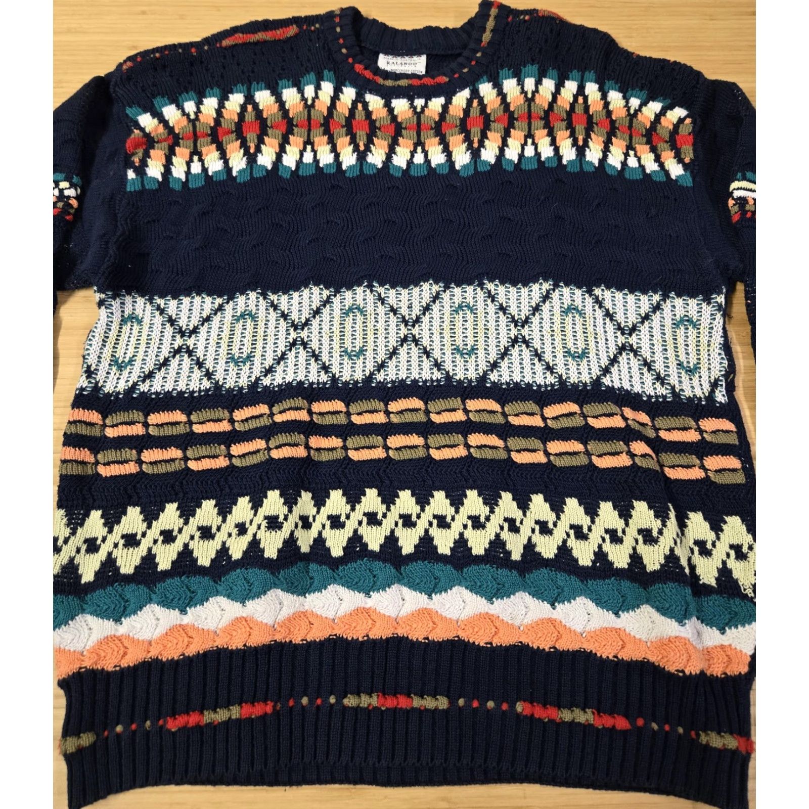 Vintage Kalaroo Australia Sweater Mens Medium Navy 3D Knit Mercerised Cotton Pullover Size US M / EU 48-50 / 2 - 3 Thumbnail