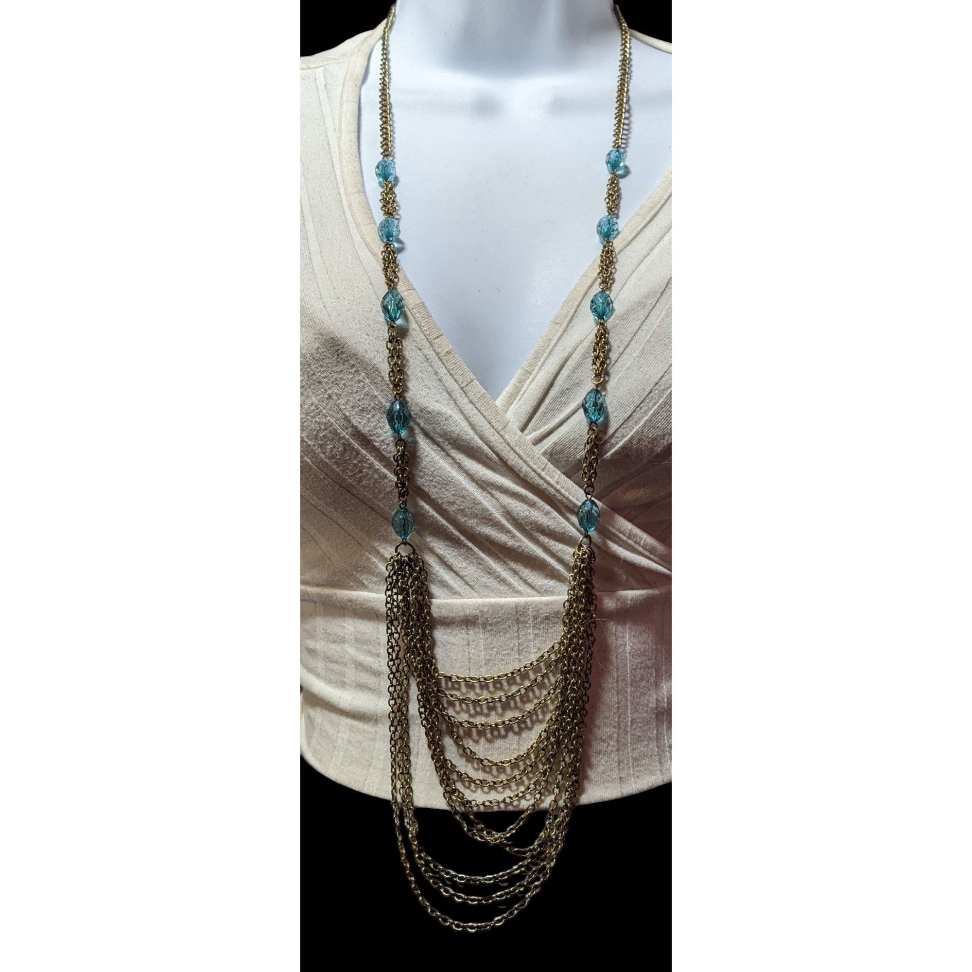 Other Layered Gold Tone Glam Necklace With Blue Beaded Accents Size ONE SIZE - 9 Thumbnail