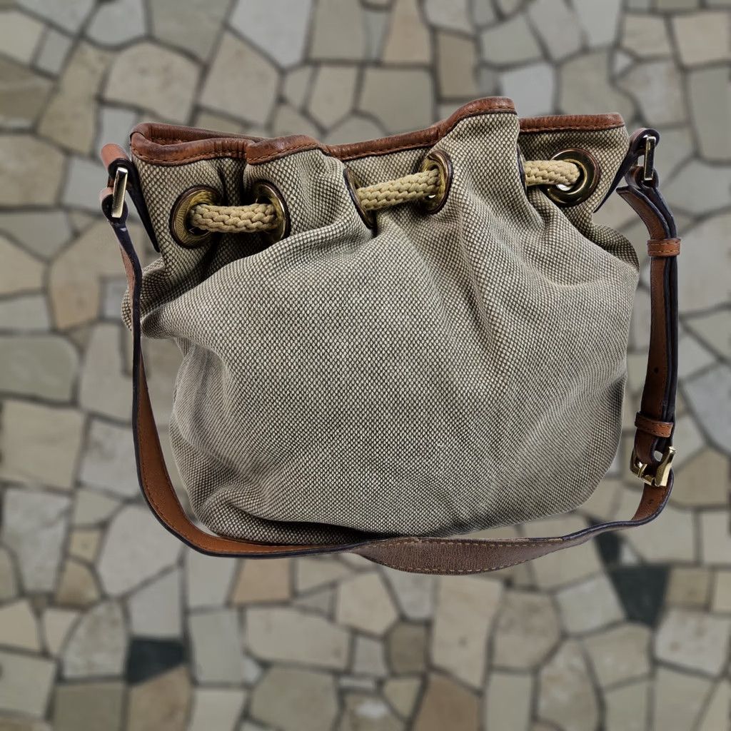 Michael Kors Michael Kors MK Drawstring Shoulder Handbag Purse Womens Canvas Leather Snap Bag Size ONE SIZE - 1 Thumbnail