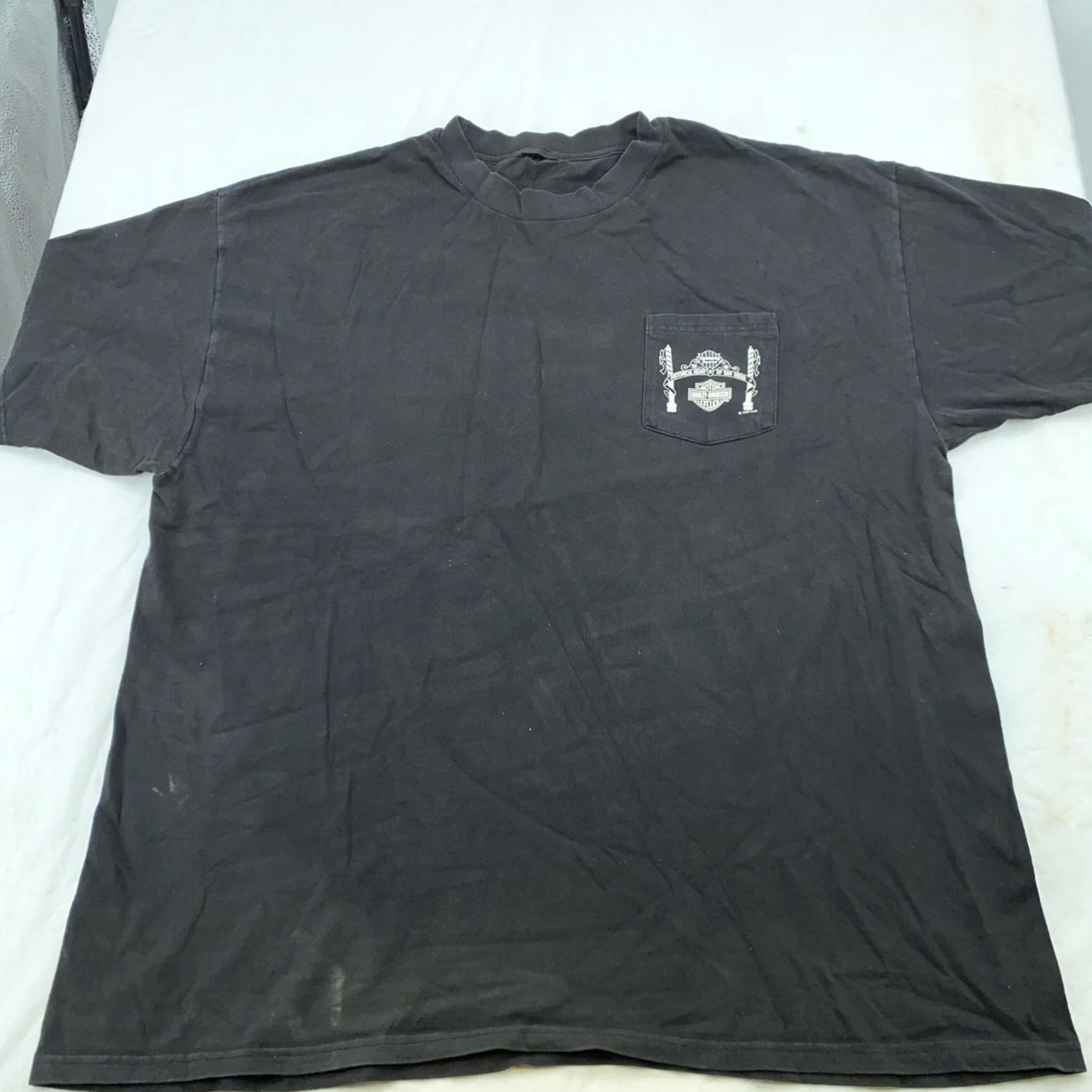 Harley Davidson VINTAGE Harley-Davidson T-Shirt XL Black Men 90s Biker Motorcycle San Diego California Pocket Crew Neck Short Sleeve Double-Sided 80s 90s Shirt Mens Size US XL / EU 56 / 4 - 3 Thumbnail