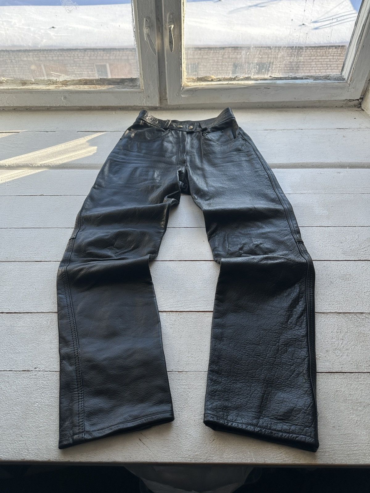 Leather HAVEBA 🚨VNTG leather pants motorcycles Black LUXURY Y2K Size 25" / US 0 / IT 36 - 1 Thumbnail