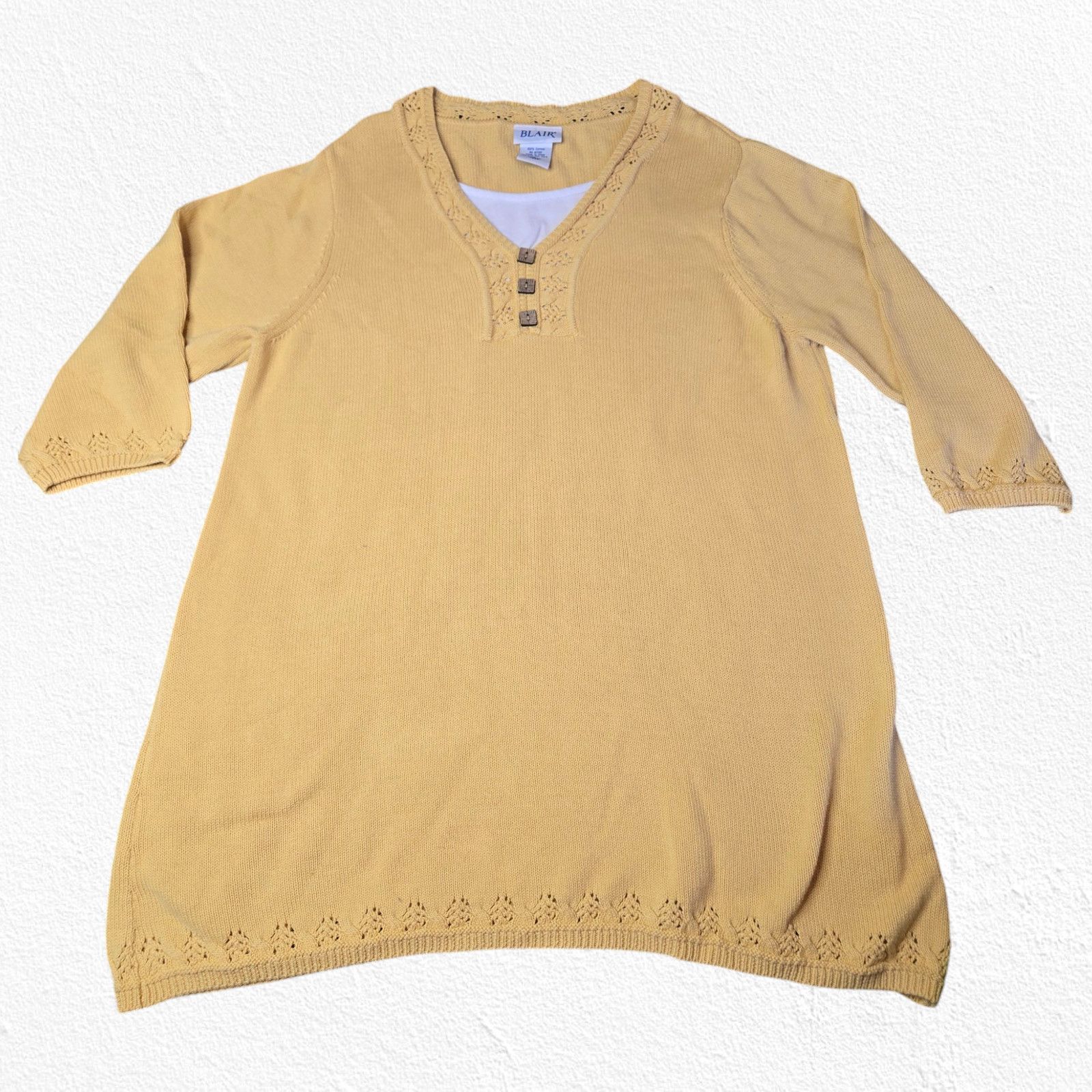 Other Y2K Yellow Crochet Knit Tunic Sweater Dress Size Large Size L / US 10 / IT 46 - 1 Thumbnail