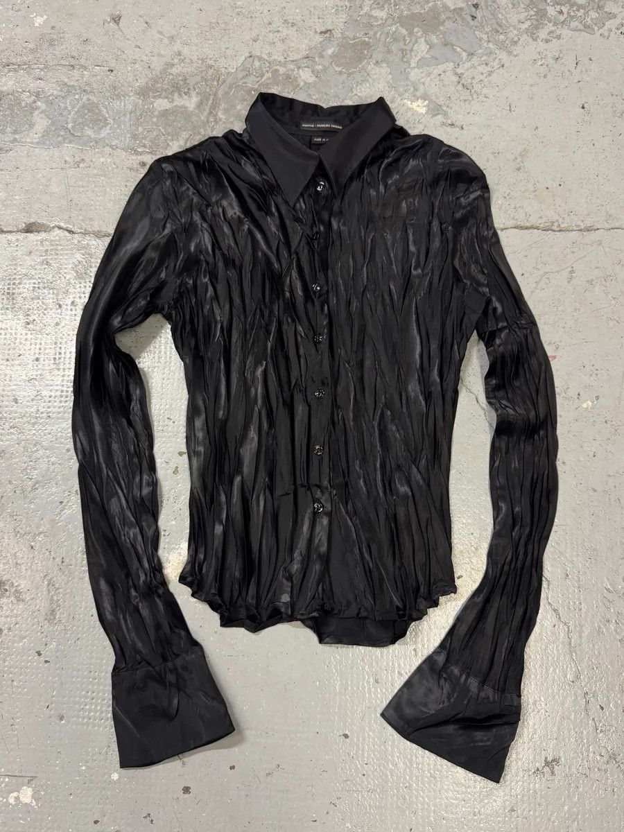 Marithe + Francois Girbaud 2000s Marithé + François Girbaud Waxed Effect Plissed Black Shirt Size S / US 4 / IT 40 - 1 Thumbnail