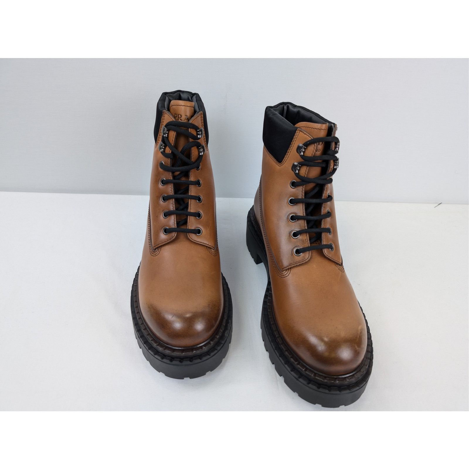 Prada o1rshd1 Leather and recycled nylon ankle boots Cognac Size US 9.5 / EU 42-43 - 7 Thumbnail