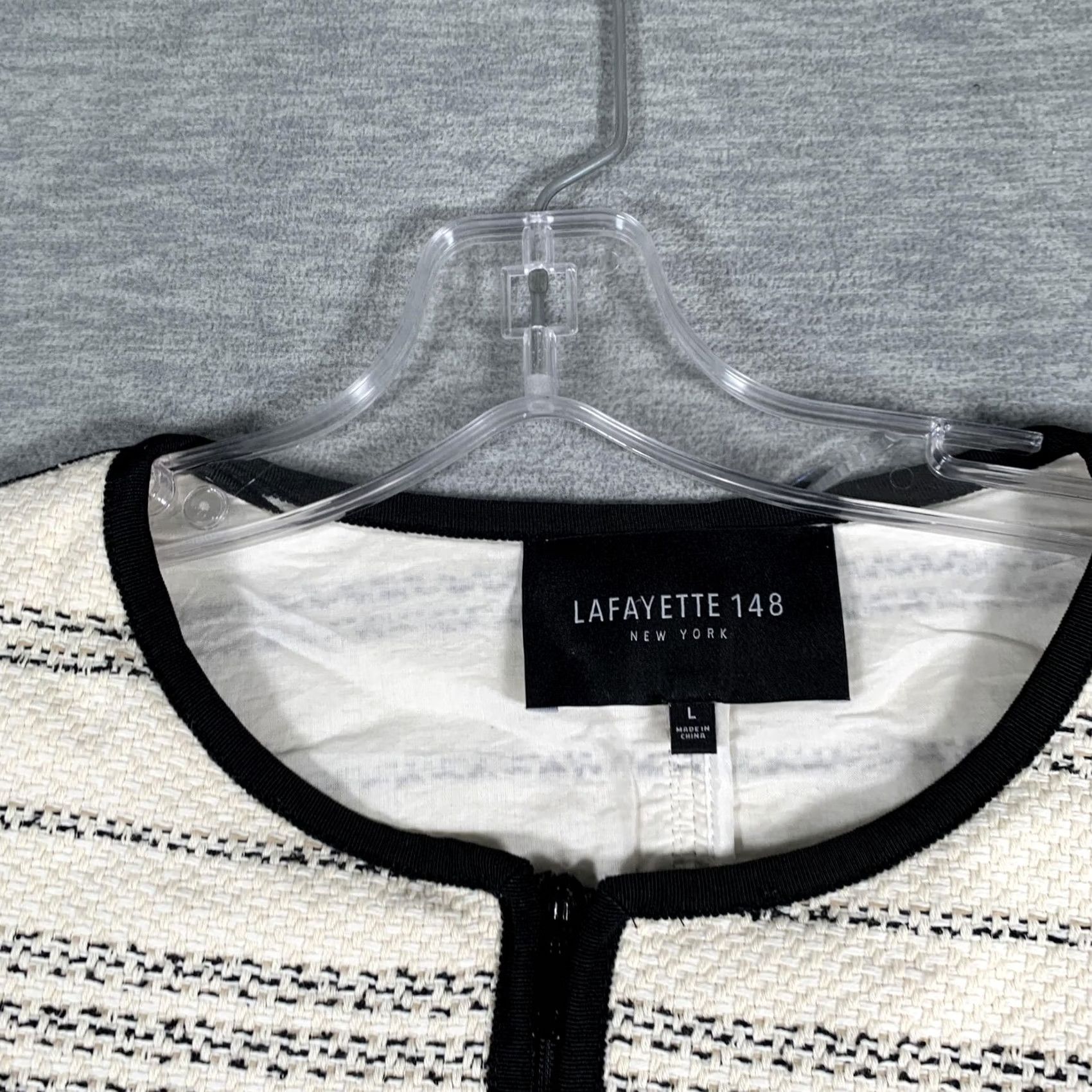 Vintage Lafayette 148 New York Jacket Womens Large White Stripe Tweed Collarless Zip Size L / US 10 / IT 46 - 5 Thumbnail