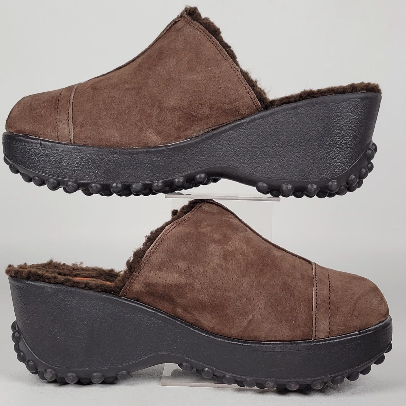 Vintage Rocket Dog Clogs Women Sz 8 Fur Lined Brown Suede Platform Chunky Mules Nice Size US 6 / IT 36 - 4 Thumbnail