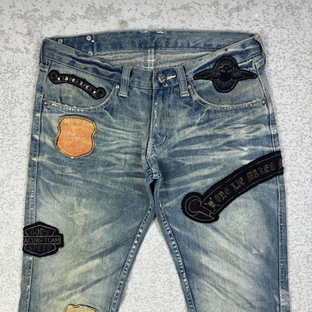 If Six Was Nine Japanese Brand Army of Me Patches Flare Jeans Size US 31 - 2 Thumbnail