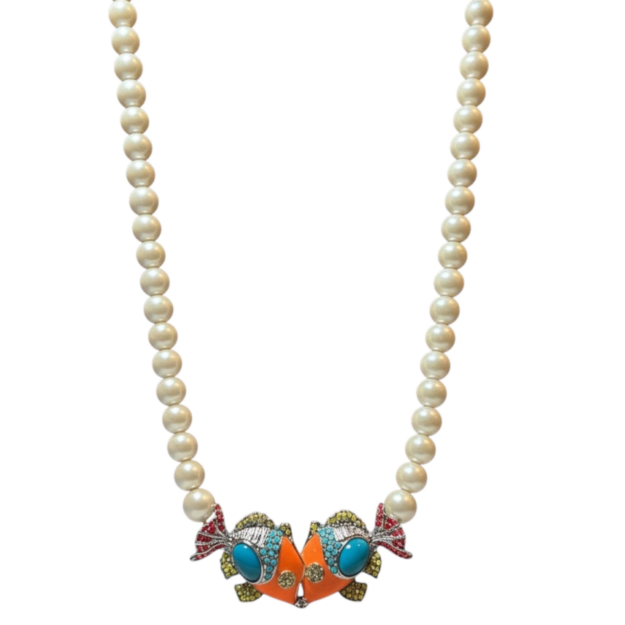 Ann Taylor Ann Taylor Faux Pearl Kissing Neon Rhinestone Fish Necklace Size ONE SIZE - 1 Thumbnail