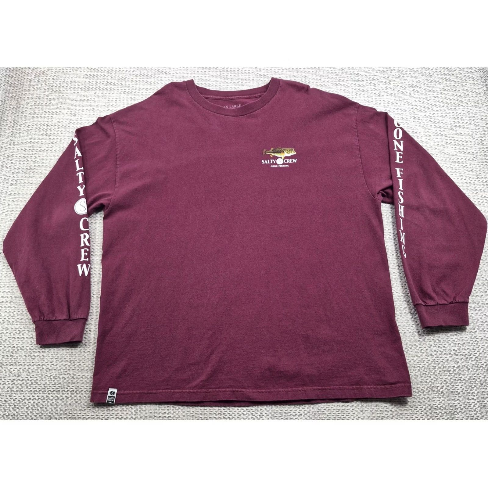 Vintage Salty Crew Shirt Mens 2XL Red Long Sleeve Bass Gone Fishing Graphic Tee Crewneck Burnt Red USA 90s Fish Mens Size US XXL / EU 58 / 5 - 3 Thumbnail