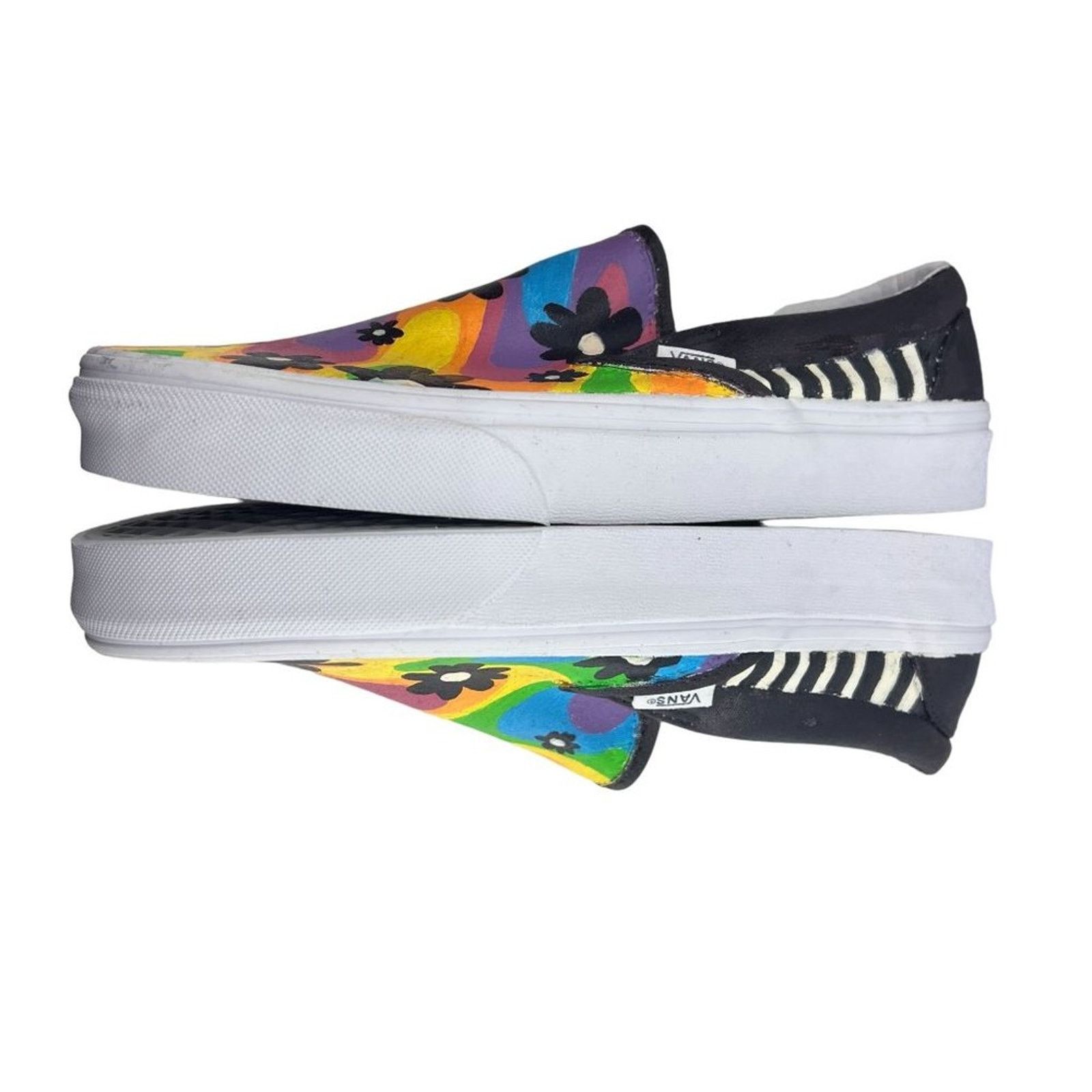 Vans Vans Hand Painted Colorful Psychedelic Black Flower Print Size US 8.5 / IT 38.5 - 7 Thumbnail