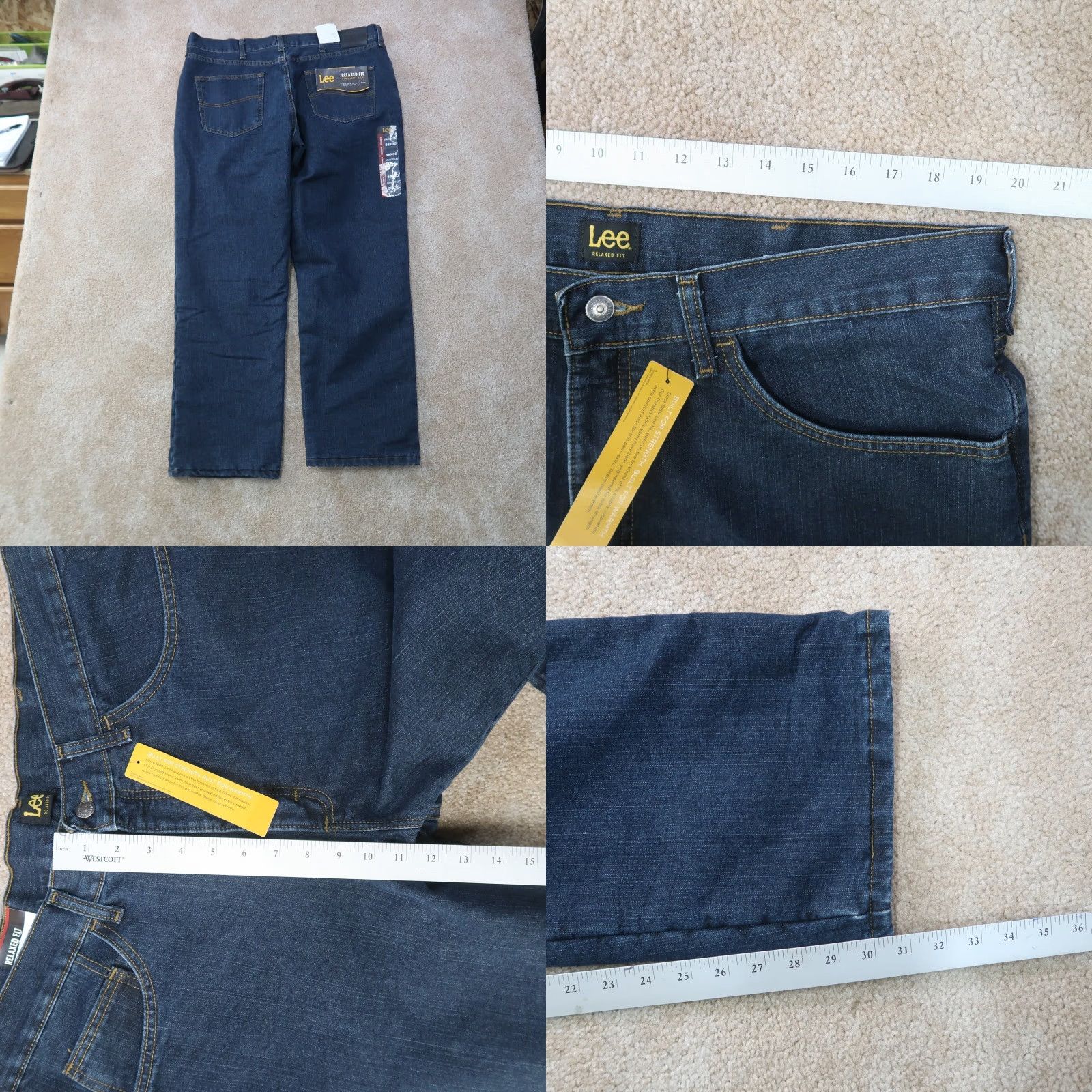 Lee Lee Premium Classic Jeans Relaxed Fit Fleece Lined Straight Leg Men's 38x30 Black Quartz Denim Blue Portal Size US 38 / EU 54 - 8 Thumbnail