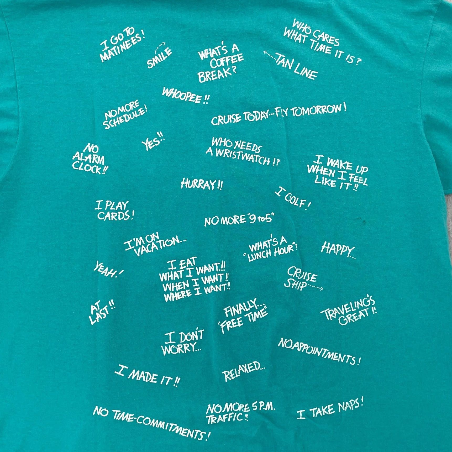 Hanes VINTAGE Hanes Vacation Shirt T-Shirt Teal 80s Adults XL Crew Neck Short Sleeve Single Stitch Vintage 80s Mens XL Teal Script Travel USA Quotes Size US XL / EU 56 / 4 - 7 Thumbnail