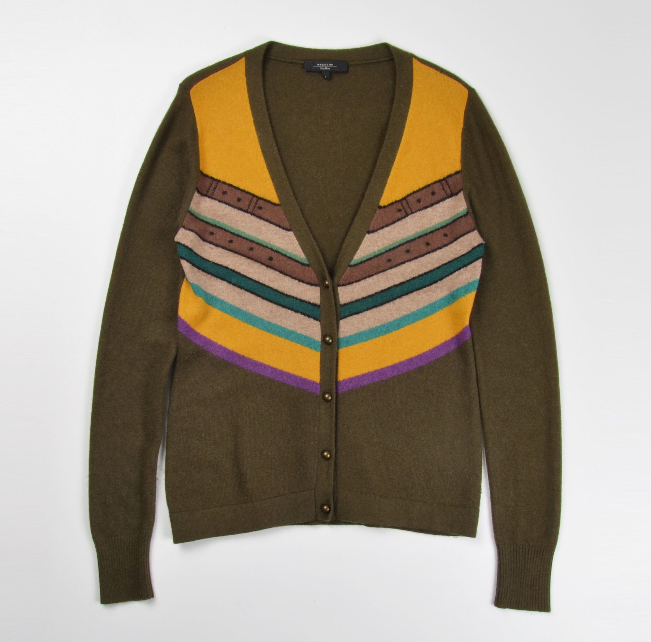 Weekend Max Mara Max Mara Weekend Soft Wool Multicolor V-Neck Cardigan Size L / US 10 / IT 46 - 4 Thumbnail