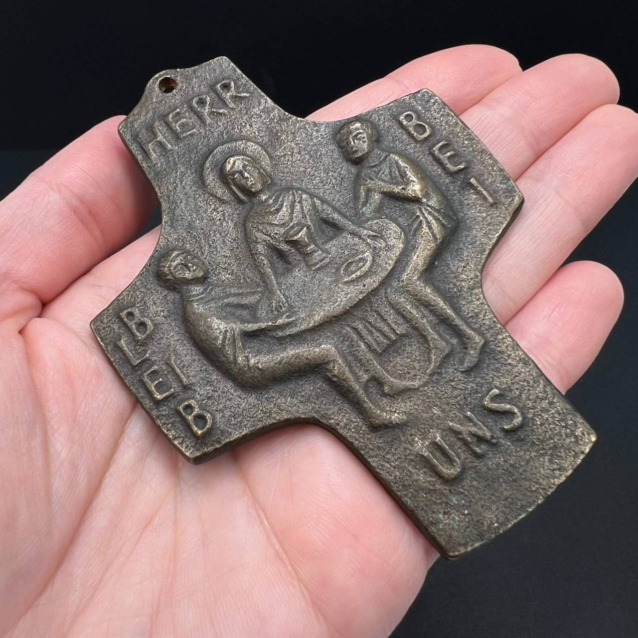 Vintage Bronze Wall Cross 10cm Germany 1970 Religio Antique