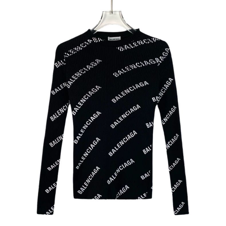 Balenciaga Balenciaga Black logo full print knit sweater Size US XS / EU 42 / 0 - 1 Thumbnail