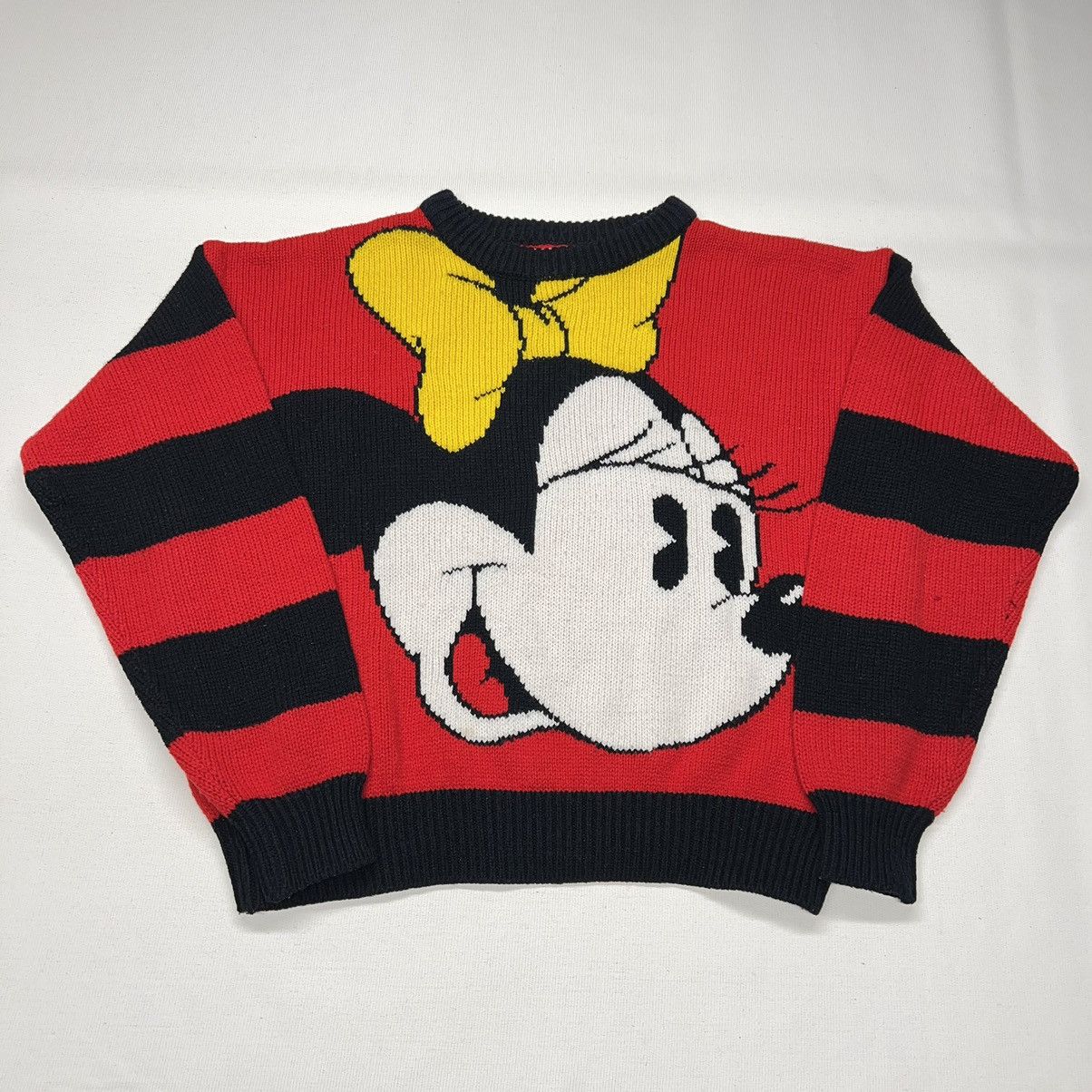Disney × Mickey Mouse × Vintage VTG Mickey & Co Sweater Minnie Mouse Disney Red Knit Striped Size S / US 4 / IT 40 - 1 Thumbnail