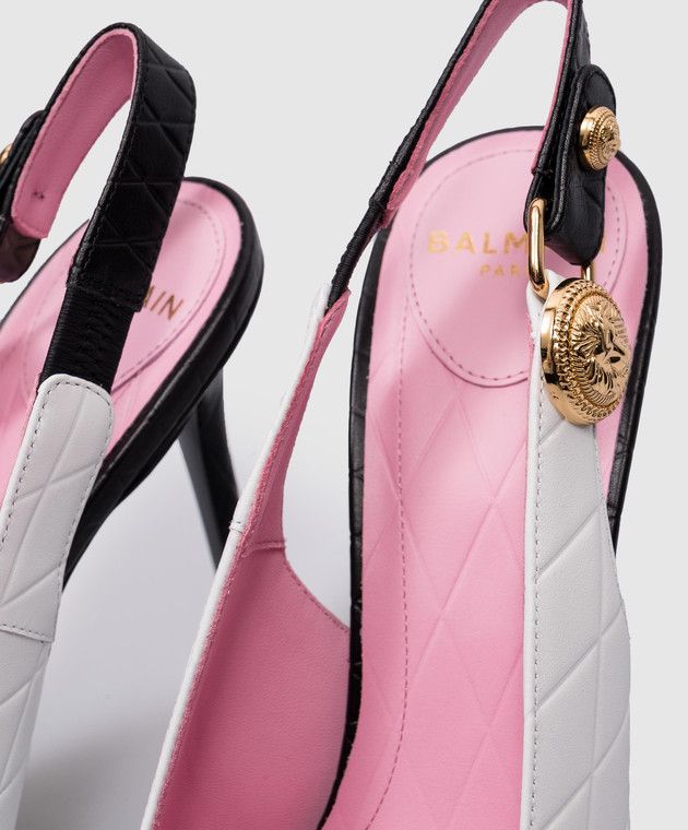 Balmain o1s1wg110925 Pointed Toe Leather Pumps in White/Black Size US 7 / IT 37 - 5 Thumbnail